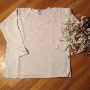 ‘Sarah Morgan’ Pearls and Sequins Pullover Sweater